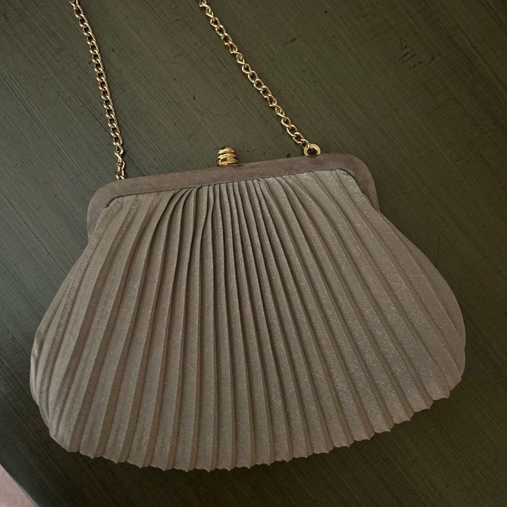 Elegant Pleated Tan Clutch